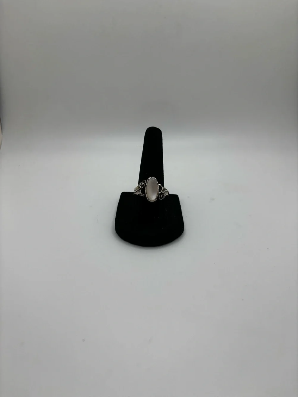 Sterling Silver White Opal Oval Ring - Elegant Floral Accent